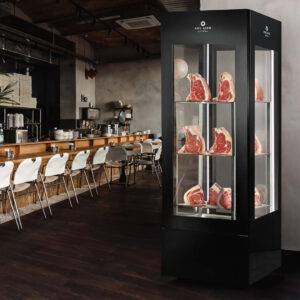 Dry Ager Vitrine All Glass Fridge The Dry Age Guy Edition; Dry Ager Middle East; MGK Electromechanical Works; Mirco Beutler; The Dry Age Guy; Dry Ager; dry ager fridge; dry ager refrigerator; meat aging fridge; meat dry; meat dry aging; butcher dubai; dry aged beef; dry aged steak; best beef steak in dubai; dx-2500; all glass fridge; front of house fridge;